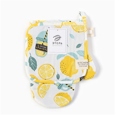Набор кухонный Этель «Лимонад»: варежка 20×28 см, прихватка 19×19 см, хлопок