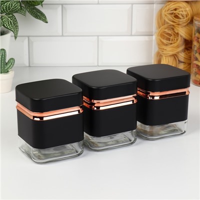 Банки для сыпучих продуктов «Классика», 500 мл, 9.5×11.8 см, 3 шт., стекло, чёрные