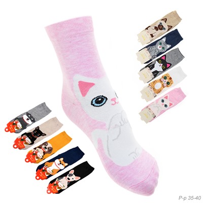 Носки р. 35-40 Кошка / L821 / уп 10/1200/ ОДНА ПАРА/ МАРКА