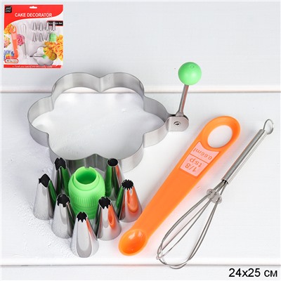 Кондитерский набор насадки, венчик, ложка мерная, форма Цветок / АКЦИЯ / PF-723 /уп 144/