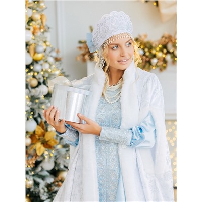 Карнавальный костюм новогодний «Снегурочка Купеческая», платье, шуба, шапка с кокошником, размер 164-50