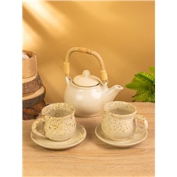 Набор чайный «Камень», чайник, 2 кружки, 27×24×16 см, керамика, бежевый в крошку, МИКС