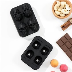 Форма для льда «Череп», силикон, 11×8×4.5 см, 4 ячейки (4.4×2.7 см), чёрная