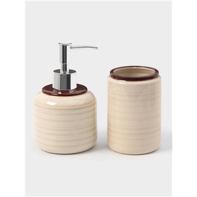 Набор аксессуаров для ванной комнаты «Жаклин», 3 предмета, мыльница, дозатор для мыла, стакан, бежевый