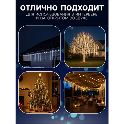 УЦЕНКА Гирлянда «Сосульки рифленые» 2.5×0.5 м, IP65, прозрачная нить, 288 LED, свечение мульти с эффектом стекания, 12 В