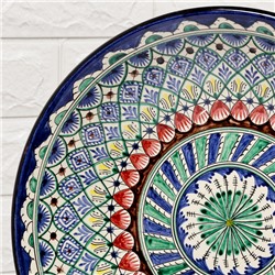 Ляган узбекский Риштанская керамика «Узоры», для плова, d=33 см, глубокий, синий