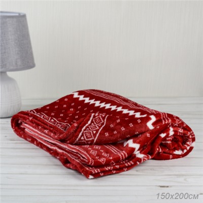 Плед флисовый 150х200 см Красный с белыми снежинками / GP611-4 /уп 100/ 696142 новогодний