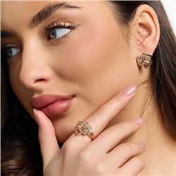 Комплект ювелирной бижутерии коллекция "Дубай" серьги и кольцо 19 р, покрытие позолота, вставка: цирконы, цвет: прозрачный, арт.217.527-19