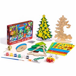 Роспись по дереву на новый год. Игровой набор для детей «Нарядные елочки», набор для творчества