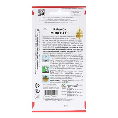 Семена Кабачок «Модена», F1, 5 шт., «Дом семян»