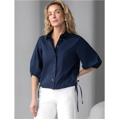 Укороченная блузка с рукавами буфами и с кулиской по низу из эластичного хлопка