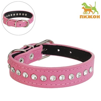Ошейник «Бархат и стразы», 31×1.3/2 см, ОШ 22-28 см, розовый