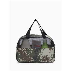 Косметичка-сумка на молнии, с сеткой, с принтом, пиксели/зелёная