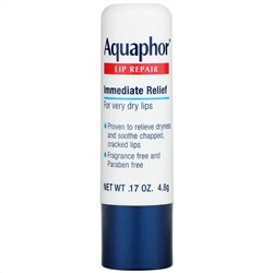 Aquaphor, Восстанавливающий бальзам для губ, помада, мгновенное восстановление, без запаха, 1 шт., 4,8 г (0,17 унции)
