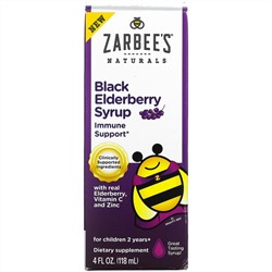Zarbee's, Black Elderberry Syrup, With Real Elderberry, Vitamin C and Zinc, For Children 2 Years +, 4 fl oz (118 ml)
