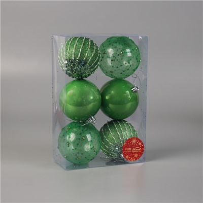 Ёлочные игрушки «Кейлеб», шары новогодние, d=8 см, набор 6 шт., зелёный