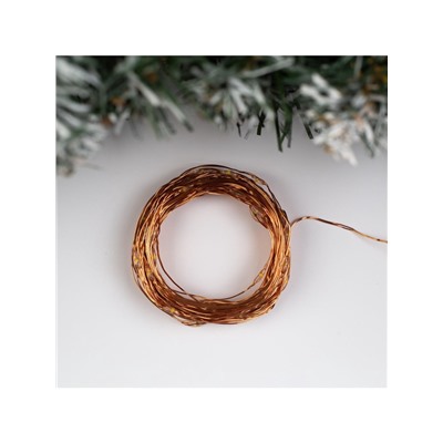 Гирлянда «Нить» 10 м роса, IP20, медная нить, 100 LED, свечение тёплое белое, 12 В