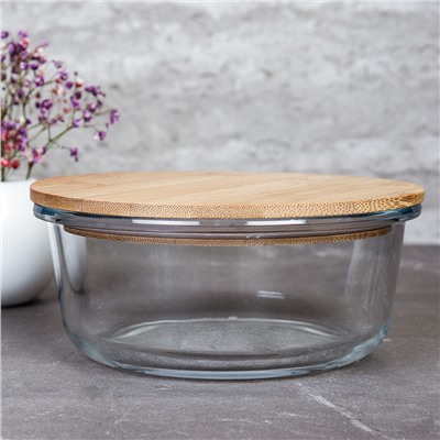 Контейнер круглый крышка бамбук 620 мл стекло / L-115 /уп 36/