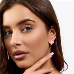 Серьги клевер ювелирная бижутерия коллекция "Дубай", покрытие позолота, вставка: пластик, цвет: розовый, арт.414.260