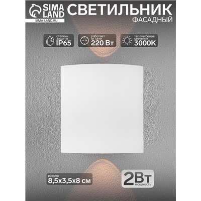 Светильник фасадный «Полусфера», FSD-007, 2 Вт, 3000К, 1 луч, IP65, 220 В, металл, белый