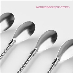 Набор ложек-трубочек барных из нержавеющей стали Доляна «Витые», длина 22 см, 6 шт., серебристый