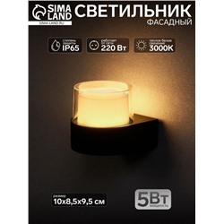 УЦЕНКА Светильник фасадный «Гранд», 5 Вт, 3000К, IP65, 220 В, пластиковый корпус, чёрный, свечение тёплое белое