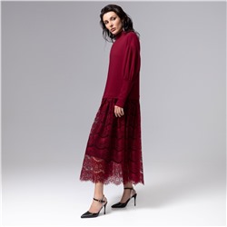 Платье комбинированное с кружевом, История в кружевах (бордо)