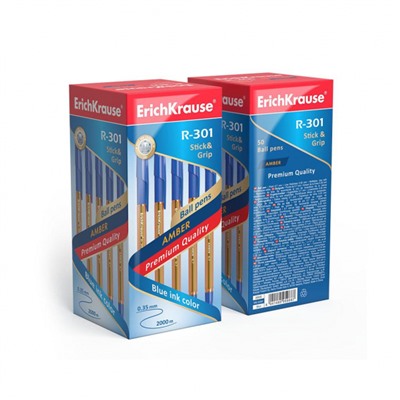 Ручка шариковая R-301 GRIP Amber 0.7мм 39530 синяя ErichKrause