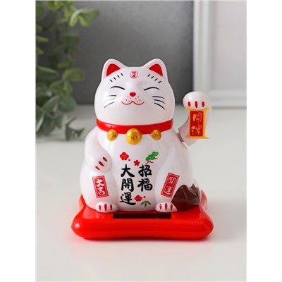 Маятник настольный антистресс «Кот Манэки-нэко спящий», пластик, от солнечной батареи, белый, 9.5×10×9.5 см