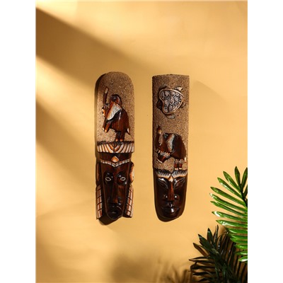 Маска «Абориген и слон», 50×12×4 см, дерево, МИКС