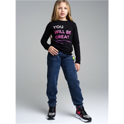 Брюки текстильные джинсовые утепленные флисом для девочек