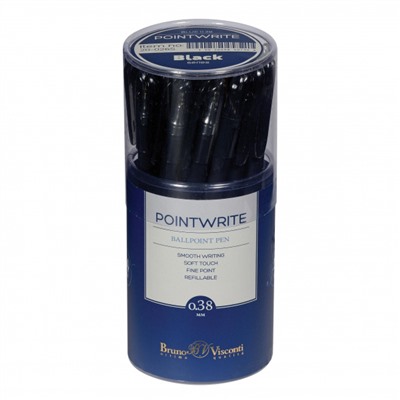 Ручка шариковая 0.38 мм "PointWrite Black" синяя 20-0265 Bruno Visconti