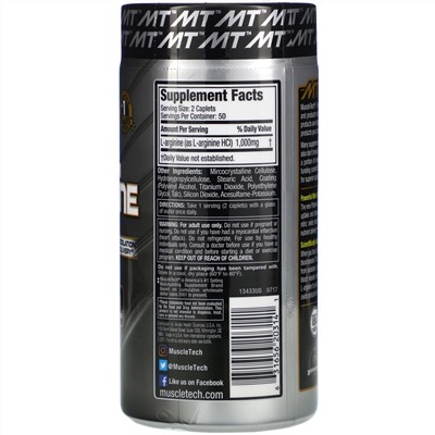 Muscletech, Platinum 100% L-Arginine, 1000 мг, 100 капсуловидных таблеток (Discontinued Item)