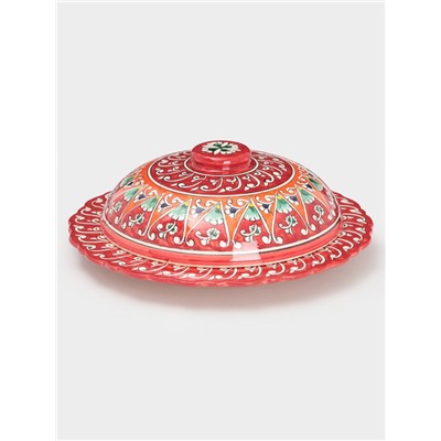 Блинница узбекская Риштанская Керамика «Цветы», d=24 см, керамика, красная