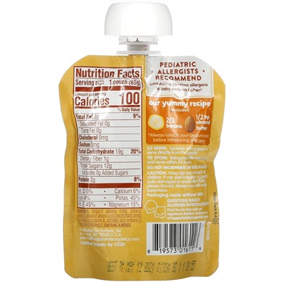Happy Family Organics, Happy Baby, Nutty Blends, 6+ Months, Organic Bananas with 1/2 tsp Almond Butter, 3 oz (85 g)