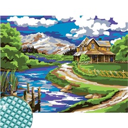 УЦЕНКА Алмазная вышивка с полным заполнением на раме «Домик у реки» 30×40 см