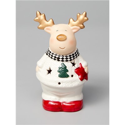 Светодиодная фигура «Олененок в свитере», 13.8×6×7 см, 1 LED, керамика, от батареек LR44×3, тёплый белый свет