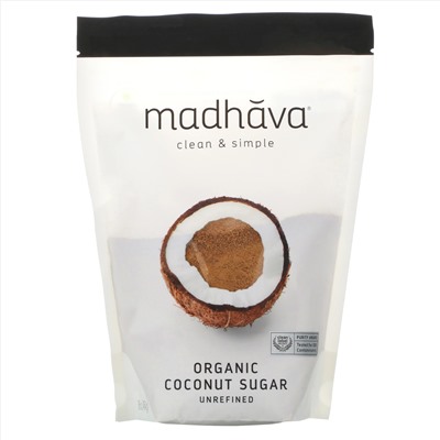 Madhava Natural Sweeteners, органический кокосовый сахар, нерафинированный, 454 г (1 фунт)