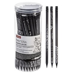 Карандаш черногр. "ПАНТЕРА" круглый с ластиком НВ, из черного дерева ассорти (072750) Хатбер