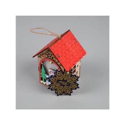 Ёлочная игрушка «Домик со Снегурочкой», 11×8.5×7.5 см, 1 LED, от батареек, свечение тёплое белое