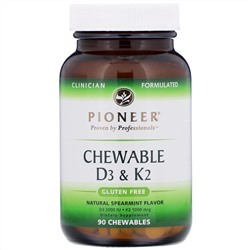 Pioneer Nutritional Formulas, жевательные витамины D3 и K2, натуральная мята, 90 жевательных таблеток
