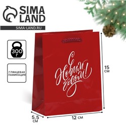 Пакет подарочный новогодний ламинированный «С Новым годом», S 15×12×5.5 см