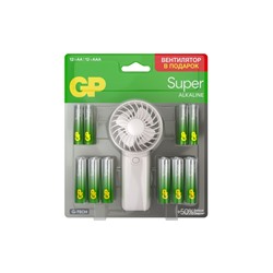 Батарейка алкалиновая GP Super, ААА+АА, LR03+LR6-24BL, 1.5 В, блистер 12+12 шт, вентилятор