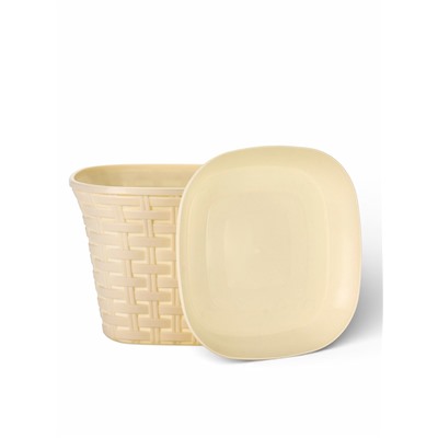 Кашпо для цветов «Ротанг», 2.3 л, 17.8×17.8×13.2 см, пластиковое, с поддоном, бежевое