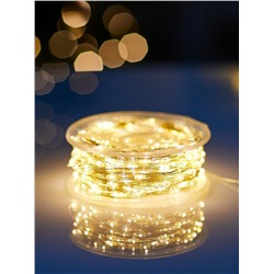 Гирлянда «Нить» 100 м роса, IP44, серебристая нить, 1000 LED, пульт, 36 В, свечение тёплое белое