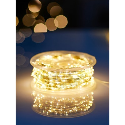 Гирлянда «Нить» 100 м роса, IP44, серебристая нить, 1000 LED, пульт, 36 В, свечение тёплое белое