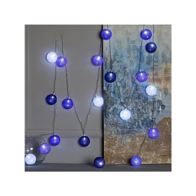 Гирлянда «Нить» 5 м с насадками «Клубки сиреневые», IP20, прозрачная нить, 20 LED, свечение белое, 220 В