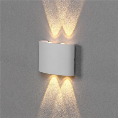 Светильник фасадный «Полусфера», 4 Вт, 3000К, 2 луча, IP65, 220 В, пластиковый корпус, белый, свечение тёплое белое