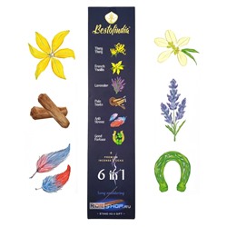 Ароматические палочки 6 в 1 (Иланг Иланг, Французская ваниль, Лаванда, Пало Санто, Анти-стресс, Удача) с подставкой Bestofindia, Индия, 24 шт.