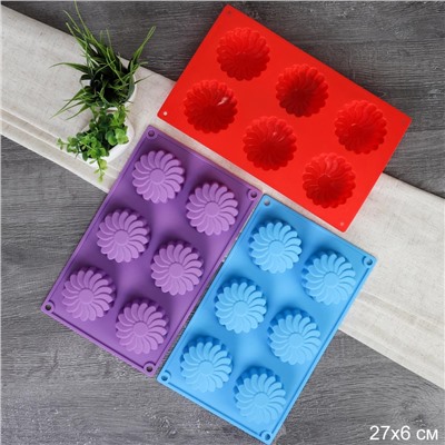 Форма для выпечки 6 ячеек силиконовая Цветы Ромашка 3,5 см / HL-069 /уп 200/ 0,11/ 26*16*3,5